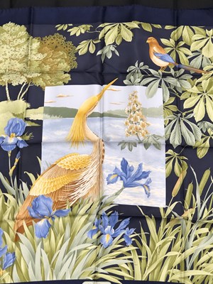 Lot 1112 - A silk Salvatore Ferragamo Heron design scarf....