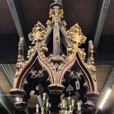 Lot 608 - A partially gilt and red painted Gothic font...