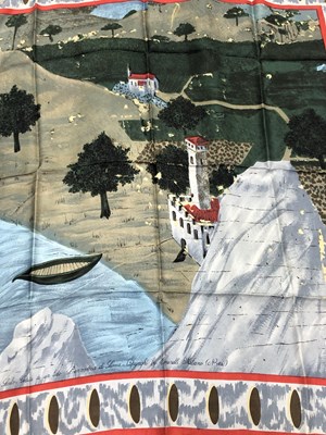 Lot 1119 - A silk Jacqmar scarf with a coastal scene. 85...