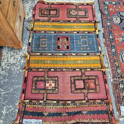 Lot 627 - An interesting mixed technique tribal rug 198...