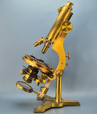 Lot 198 - A large antique monocular microscope by R & J...