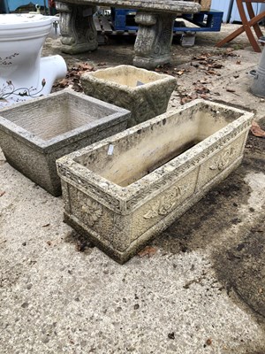 Lot 1266 - An oblong and two square garden planters.