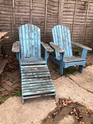 Lot 1273 - Two blue painted veranda armchairs.
