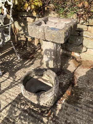 Lot 1320 - A bird bath on plinth stand, and a circular...