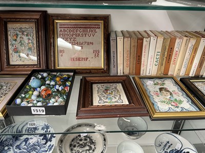 Lot 1519 - Five framed Victorian paper lace post cards,...