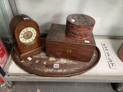 Lot 1531 - A mantel clock, a Burmese lacquer box, a...