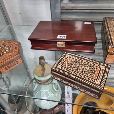 Lot 1536 - Four micromosaic wooden boxes together with a...
