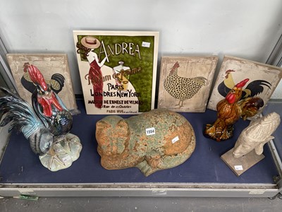 Lot 1554 - Two cockerel figures, three tiles, an Andrea...