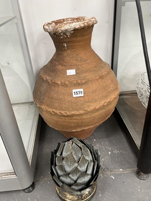 Lot 1578 - A terracotta vase together with a metal model...