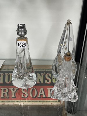 Lot 1625 - Two Sevres clear glass table lamp bases...