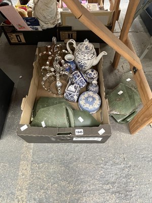 Lot 1645 - Military folding shovels, blue and white wares...