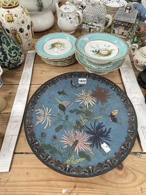 Lot 1672 - A Japanese turquoise ground cloisonne dish-...