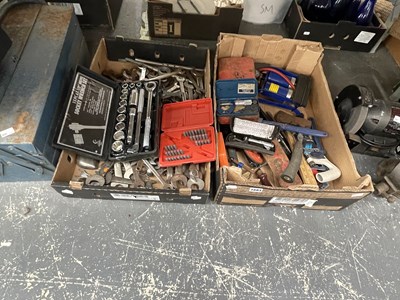 Lot 1683 - Tool boxes, tools, a socket set, an electric...