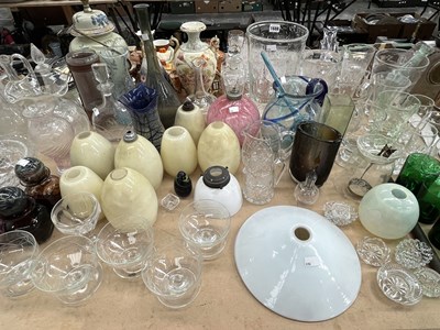 Lot 1688 - Glass light shades, drinking glass, vases,...