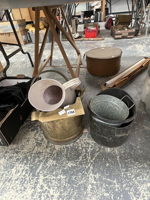 Lot 1704 - Two brass coal buckets, a brass fender, a...