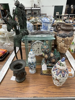 Lot 1706 - A pair of Bretby vases, a glass cased clock,...