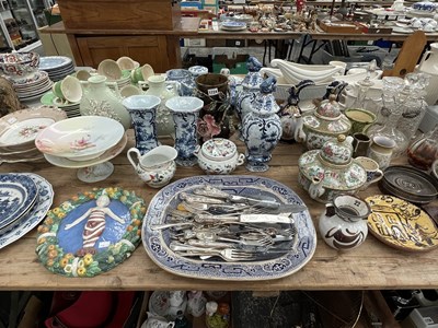 Lot 1724 - Two pairs of Delft lue and white vases, two...