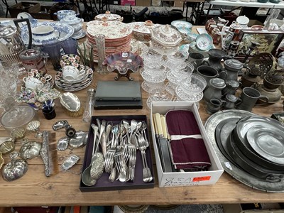 Lot 1735 - Electroplate cutlery, a Bohemian glass tankard,...
