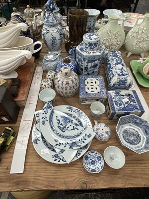 Lot 1760 - Chinese blue and white porcelains: pillows,...