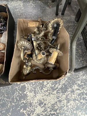Lot 1779 - Five gilt metal two branch wall lights