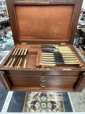 Lot 1786 - An oak canteen of Walker and Hall electroplate...