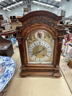 Lot 1821 - A walnut cased Lenzkirch mantel clock striking...