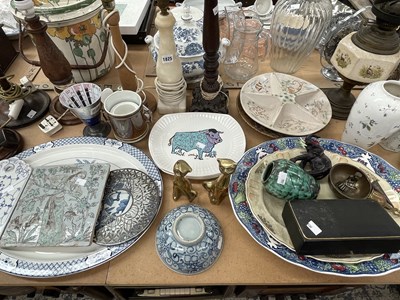 Lot 1825 - A Pekin enamel tray, various table lamps, two...