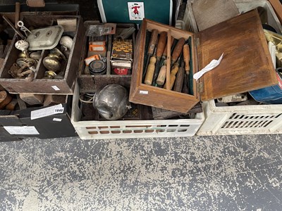 Lot 1840 - Planes, chisels, door handles, clock parts and...