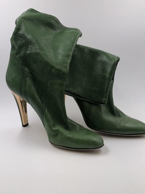 Lot 1168 - A pair of green leather high-heeled Jimmy Choo...