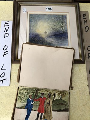 Lot 1205 - An antique sketchbook diary and two pictures...