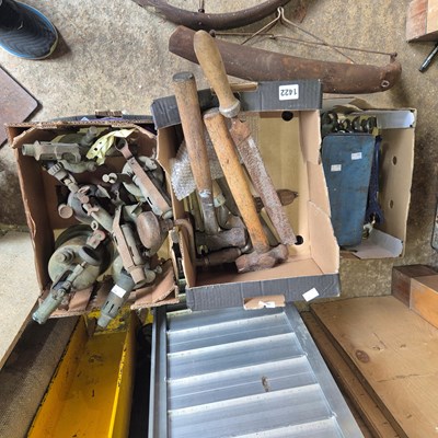 Lot 1422 - A collection of various vintage tools, brass...