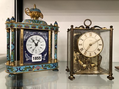 Lot 1855 - A Turquoise ground cloisonne cased mantel...