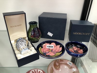 Lot 1856 - Three Moorcrfot ceramics together with a boxed...