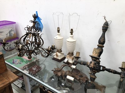 Lot 1867 - A gilt metal chandelier, another wooden...