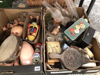 Lot 1890 - Dolls, a Noddy car, fire bellows, oil lamp...