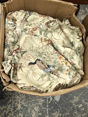 Lot 1898 - Bird and flowering shrub interlined curtains...