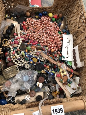 Lot 1939 - A basket of dress jewellery, buttons, etc....