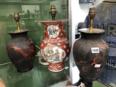 Lot 1948 - A pair of Japanese lacquer vases as lamps...