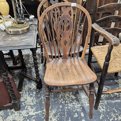 Lot 2280 - Two 19th-century Windsor brace back side chairs.