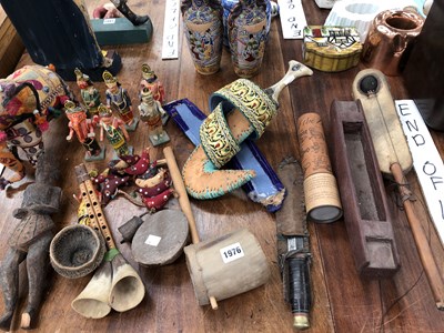Lot 1976 - Indian wooden figures, ethnic musical...
