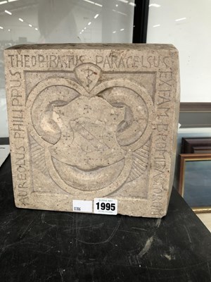 Lot 1995 - A carved stone armorial inscribed to Paracelsus