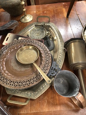 Lot 2002 - A brass student's lamp together with other...
