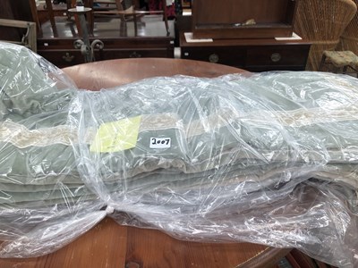Lot 2007 - A pair of interlined pale olive velvet curtains