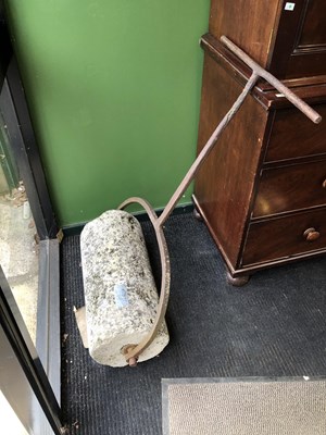 Lot 1280a - An early wrought iron and stone garden roller.