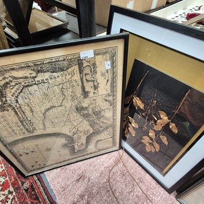 Lot 2380 - A framed map, and a gilded leaf and slate...