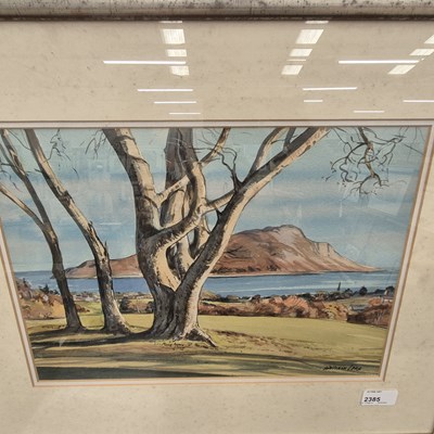 Lot 2385 - An interesting watercolour, a coastal island,...