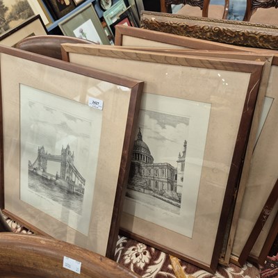 Lot 2427 - A set of five vintage etchings, London...