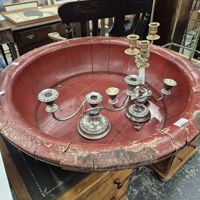 Lot 2430 - A lacquer wash bowl, candelabra, etc.