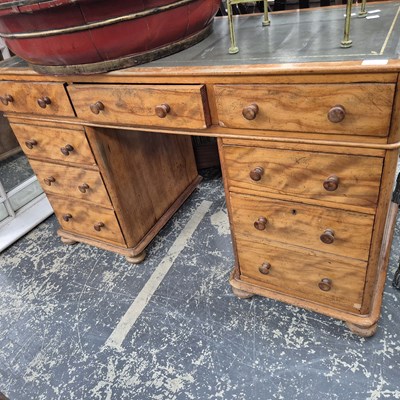 Lot 2432 - A satin wood twin pedestal desk. H 75 x W 120...