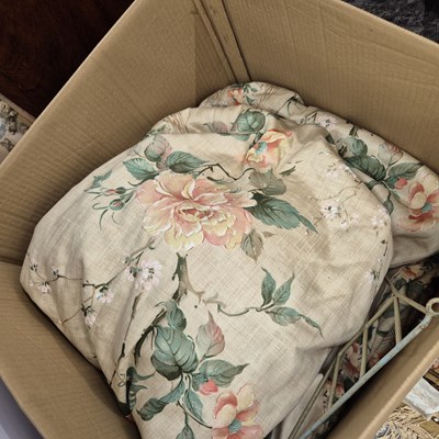Lot 2455 - A pair of large floral interlined curtains.